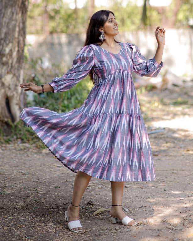 Grey ikat tiered dress 4