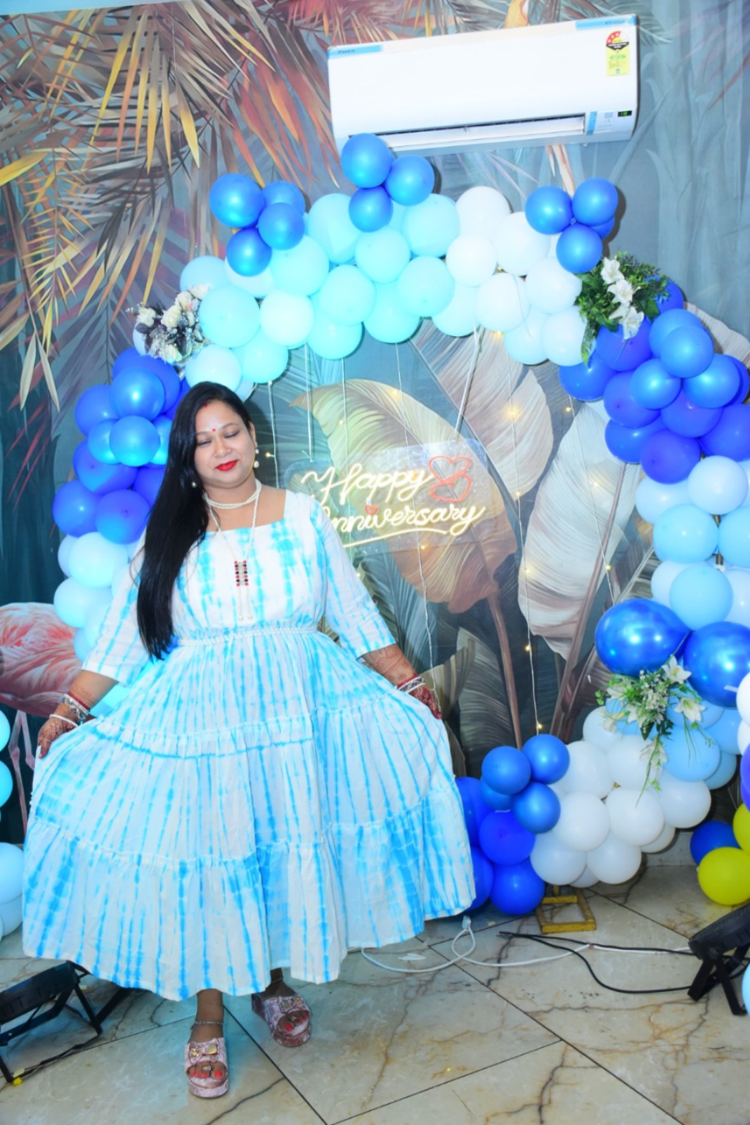 Click to view full screen Blue Shibori Tie Up Dress photo review